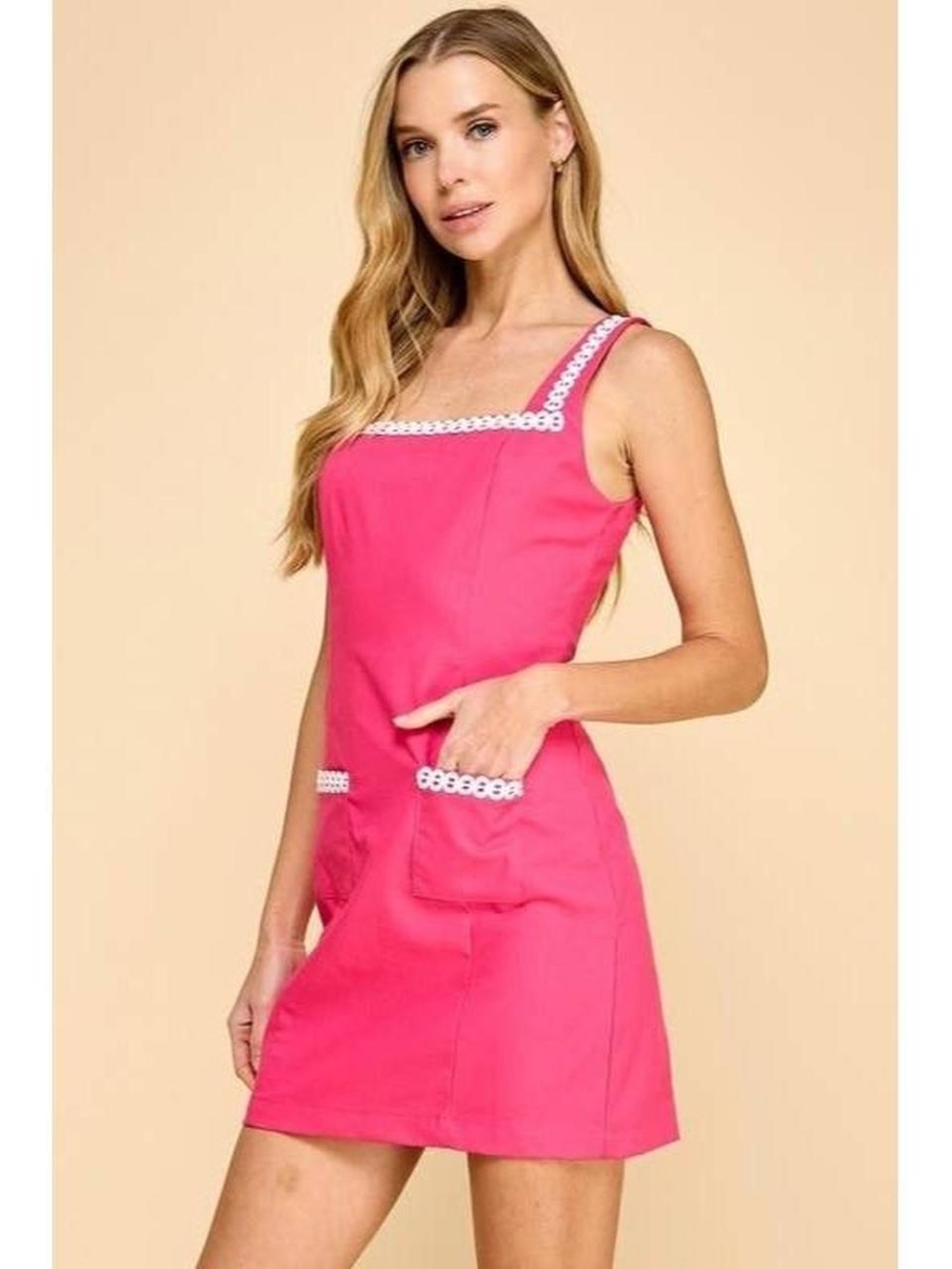 TCEC Fuchsia Mini Dress with White Eyelet Trim